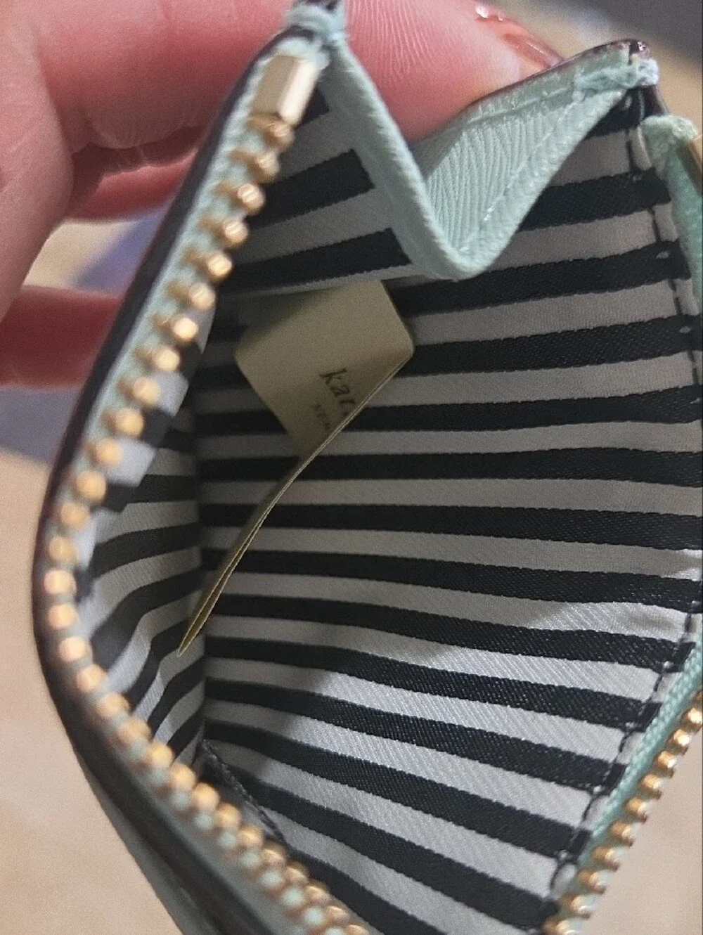 kate spade Mint Leather Card Holder with Gold Hardware